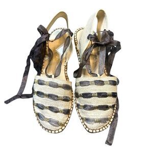 Andre Assous Linen Canvas with Ribbon Weave  Espadrille Wedges Size 10